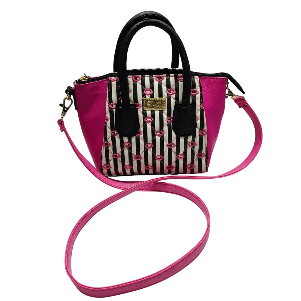 Luv Betsey by Betsey Johnson Pink Striped Lip Quilted Crossbody Satchel Bag
